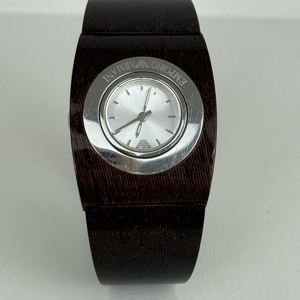 Emporio Armani Silver Face with Brown Strap Watch